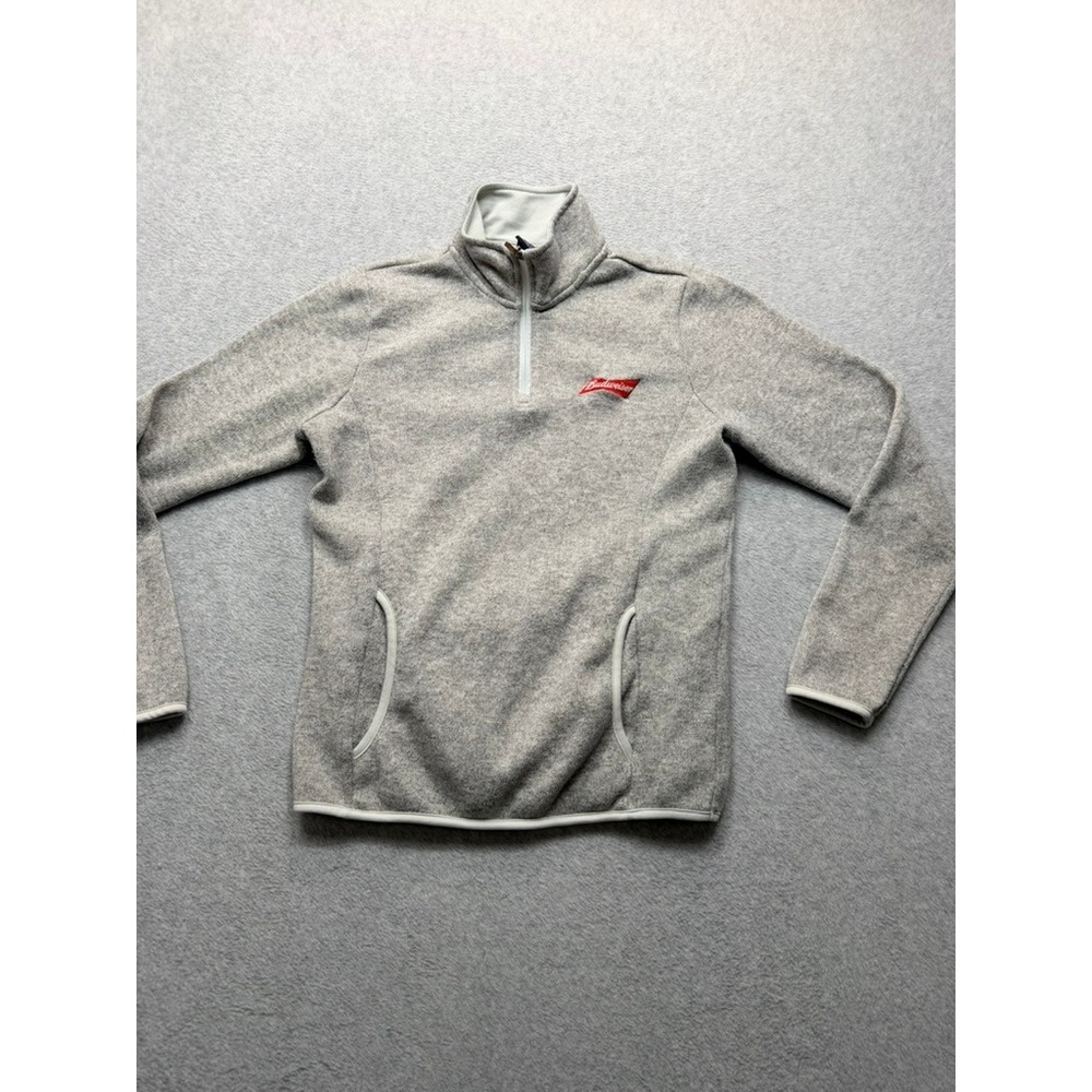 Budweiser Women Heather Gray Quarter Zip Fleece Pullover Sweater Logo Small